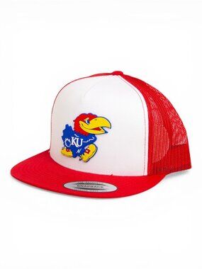 Kansas Jayhawks 3D Snapback Flat Bill Trucker Hat- White/ Red